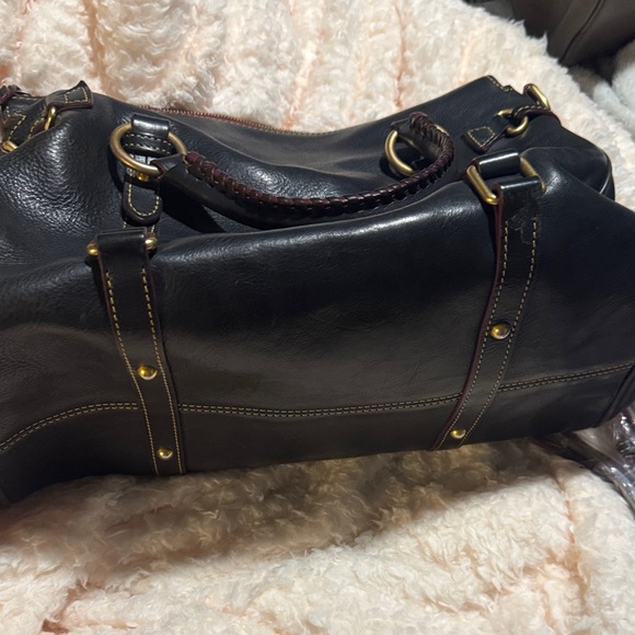 Dooney & Bourke Large Navy Satchel with Gold Accents - Picture 3 of 5